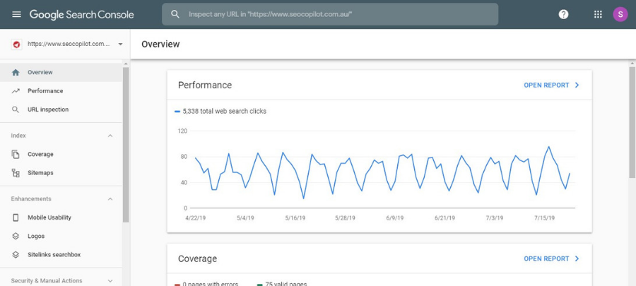 SEOCP Google Search Console Dashboard