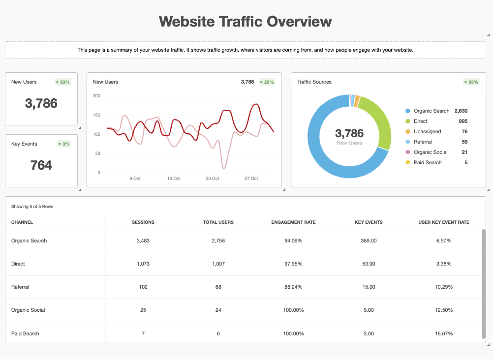 seo report traffic conversions