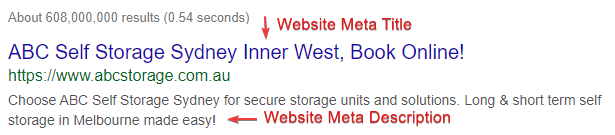 self storage meta tag sample