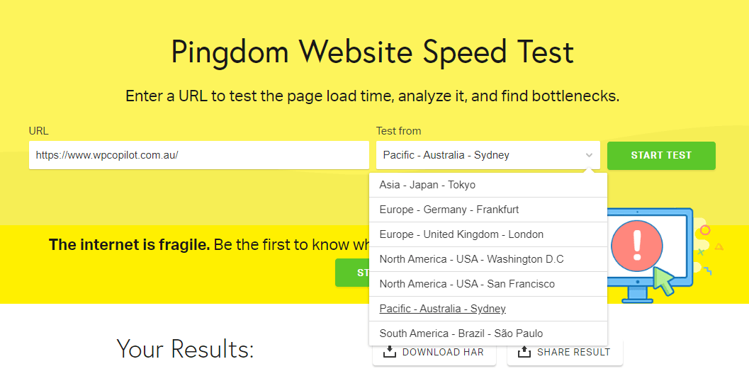 wordpress speed test pingdom